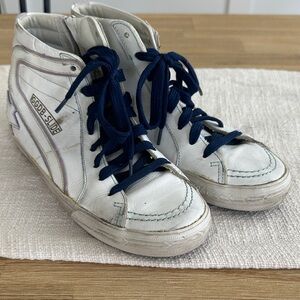 Golden Goose Slides White High-Top Sneakers with Blue Laces